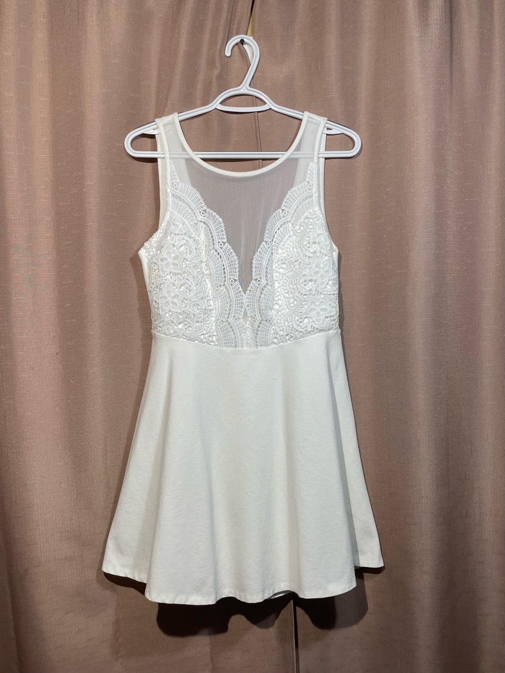 Lulu's XL I Promise White Lace Bodice Skater Dress EUC Bridal, Special Occasion
